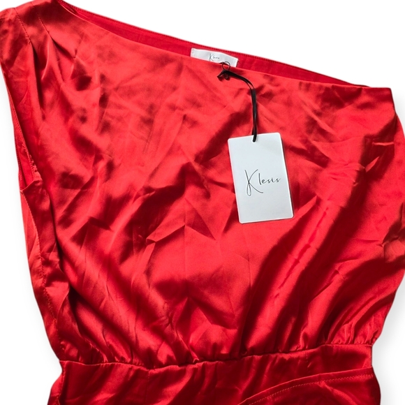 NWT Klesis Satin Red Mini Dress, Size Small - Picture 4 of 8